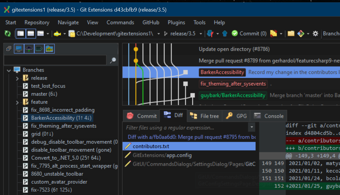 [theming] Different selection colour · Issue 8818 · gitextensions