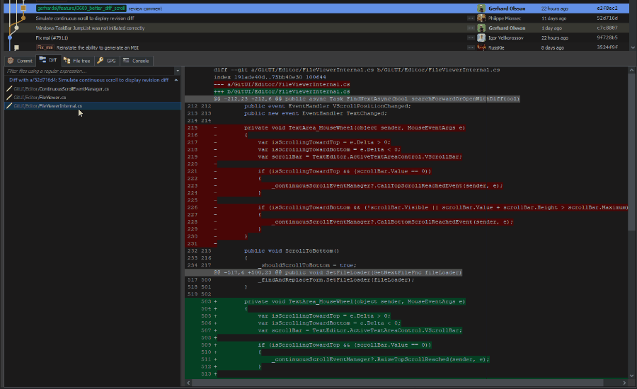 Simulate continuous scroll to display revision diff by gerhardol · Pull Request 7900