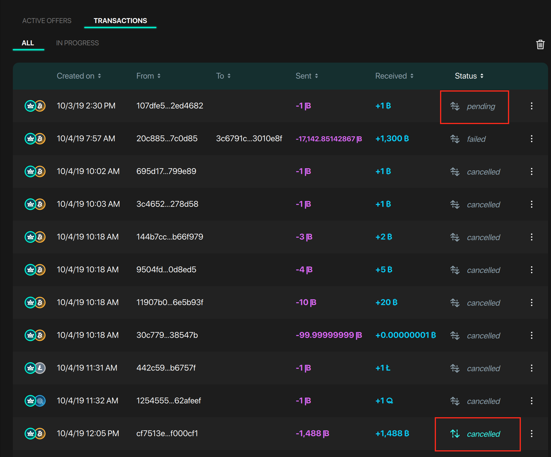 [UI Wallet] Atomic Swap screen: table sorting works incorrectly for ...