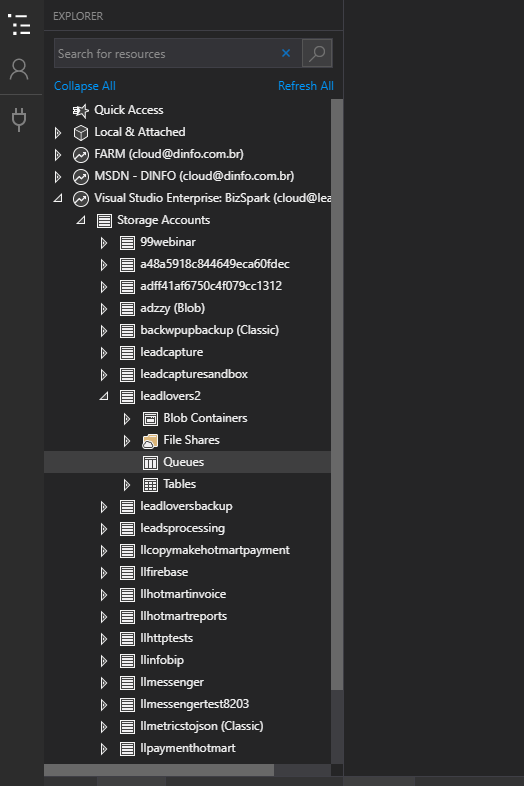 Storage account queues are not being presented in storage Explorer