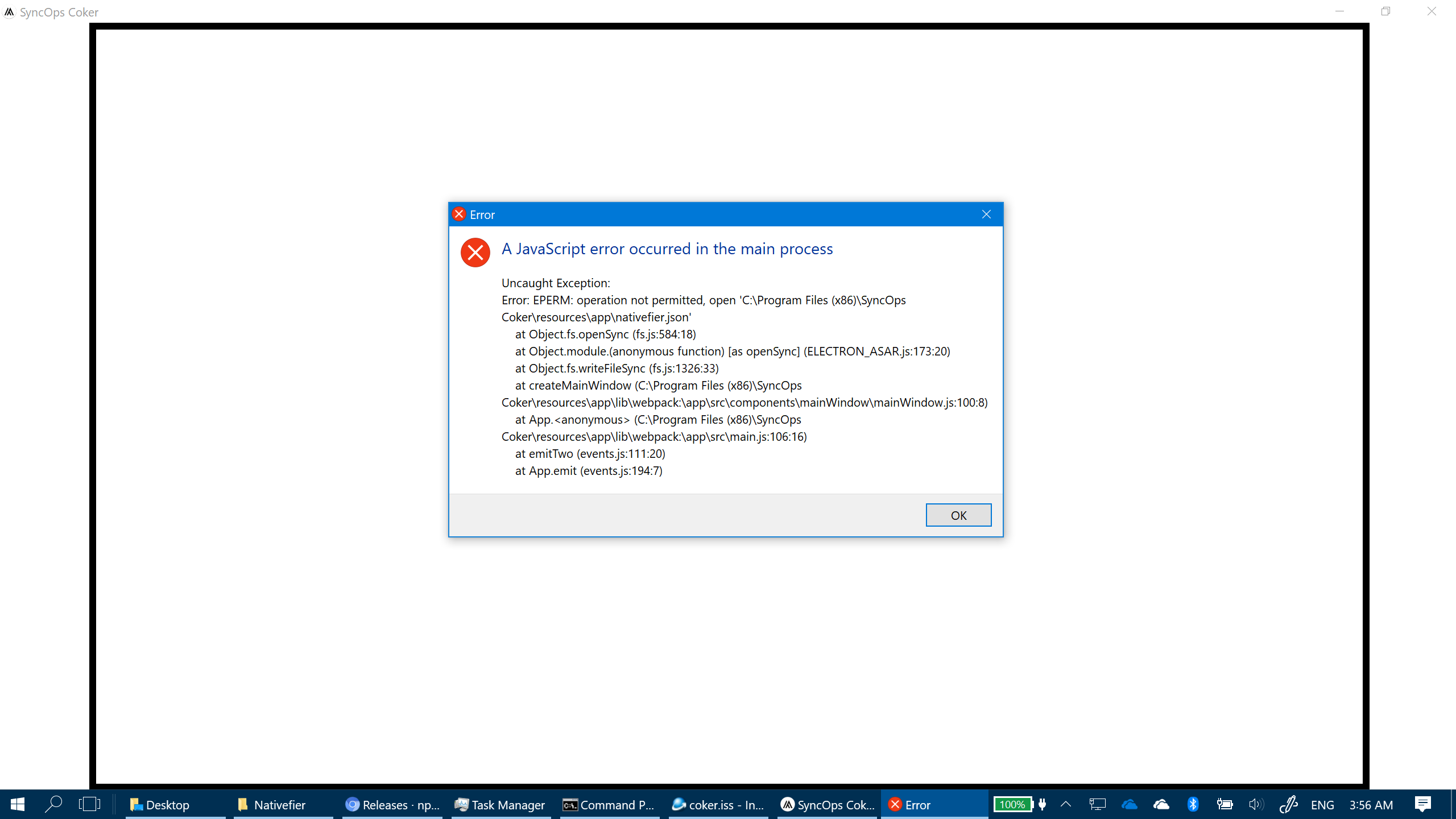 EPERM Operation Not Permitted when running through Program Files