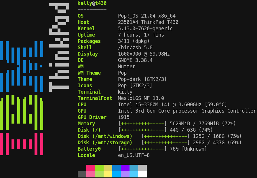 Neofetch with IBM ThinkPad logo (vertical)