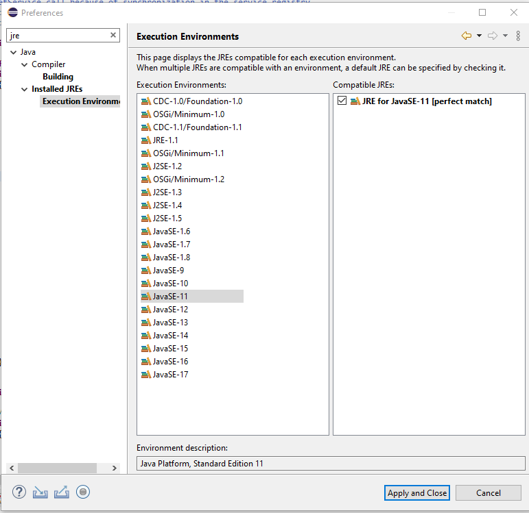 Bundles with osgi.ee filter for Java version 1.1 or 1.0 are not