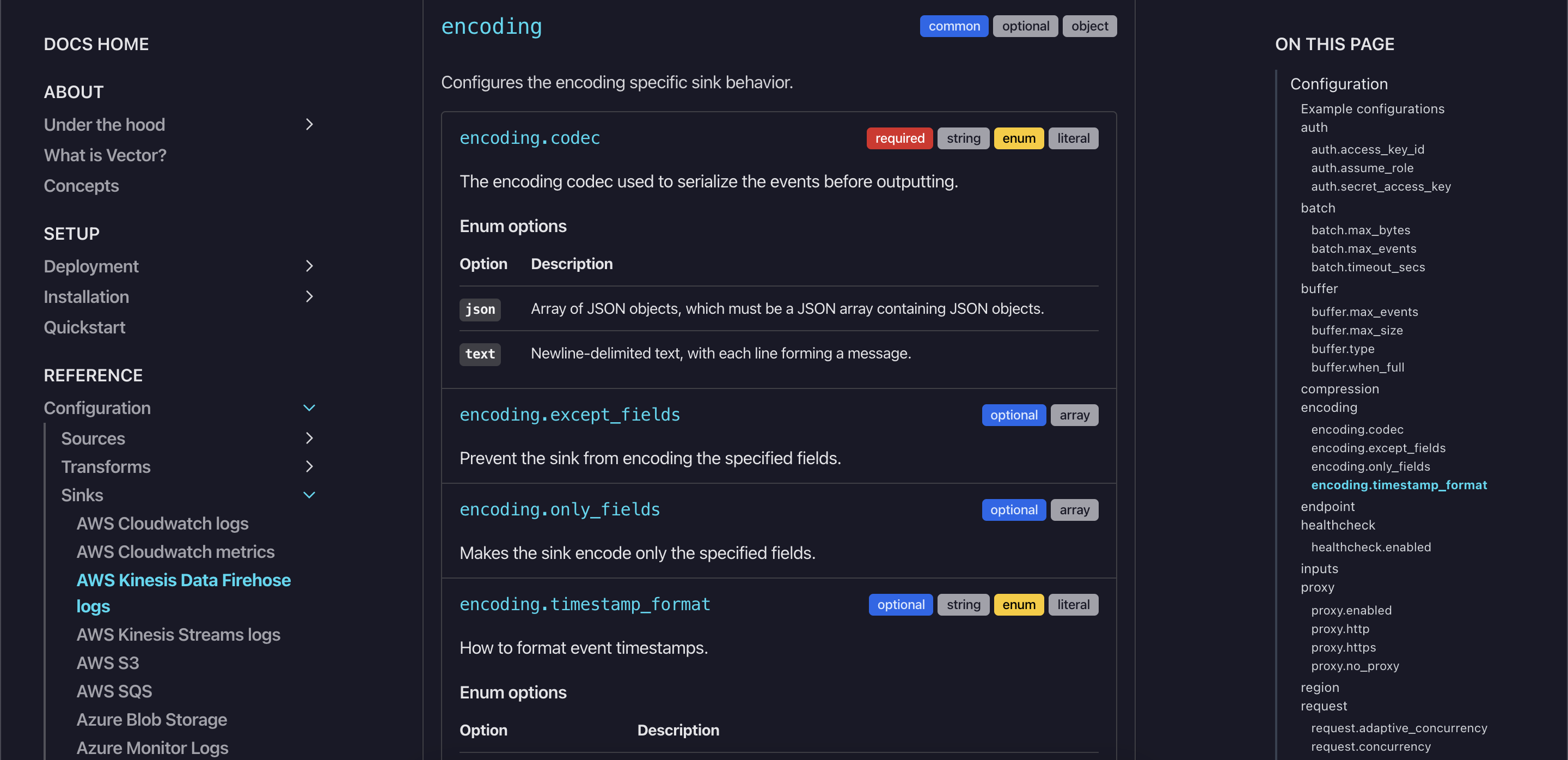 `encoding.codec` options do not appear to be rendering on site · Issue ...