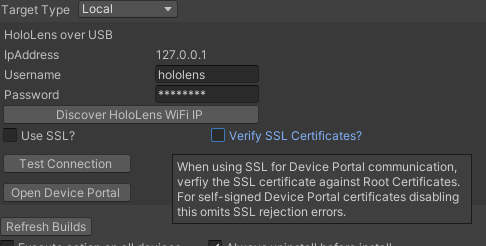 Add Option To Omit Ssl Certificate Verification For Device Portal Issue 8017 Microsoft Mixedrealitytoolkit Unity Github