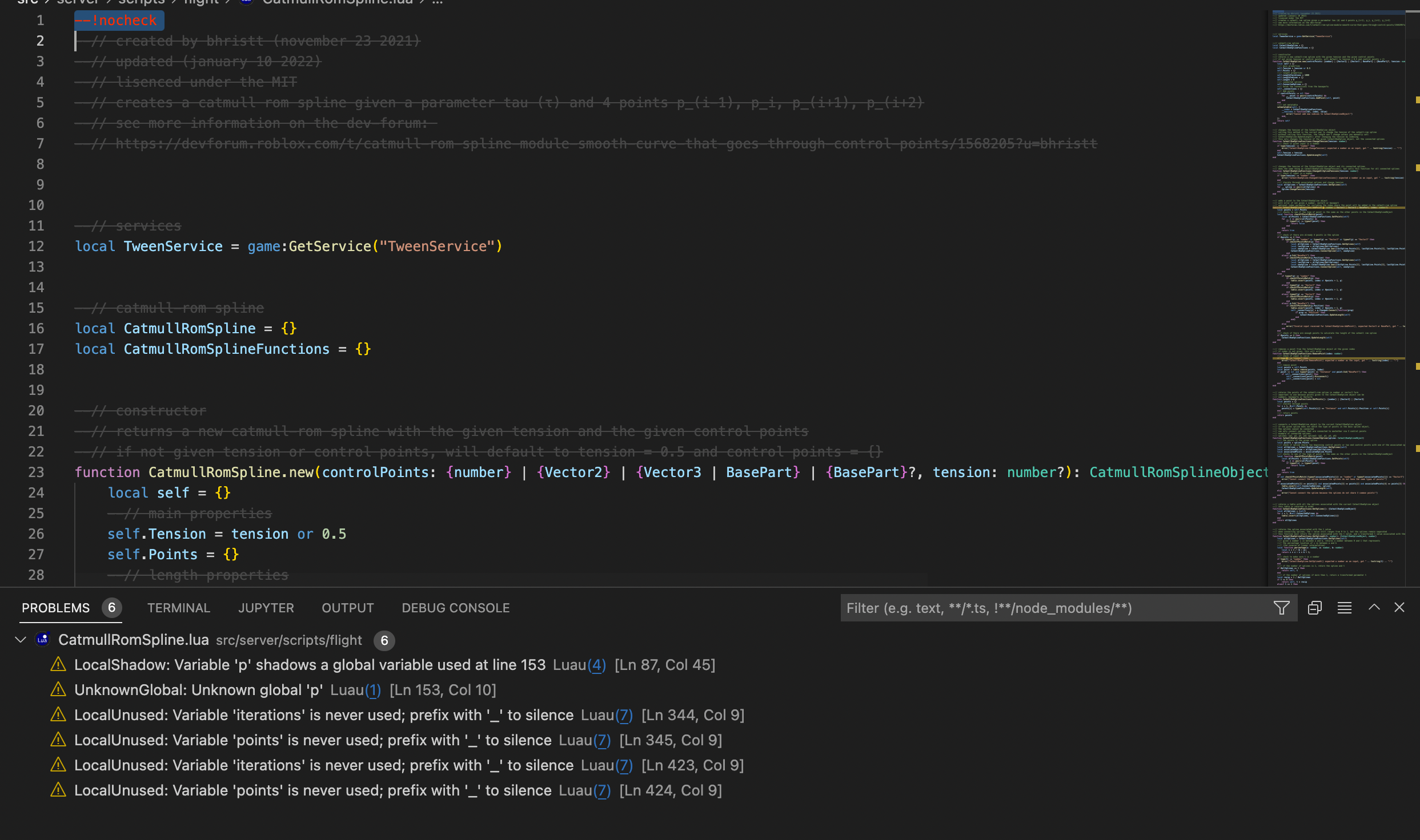 Luau Diagnostics does not respect --!nocheck · Issue #63 ...