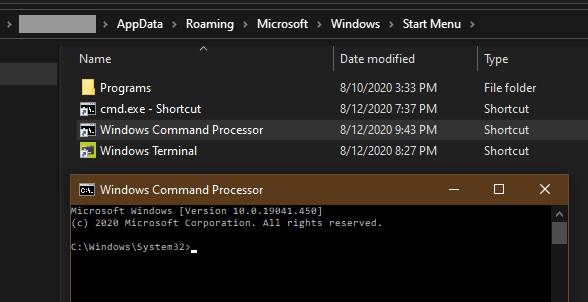 Pinned with start menu folder