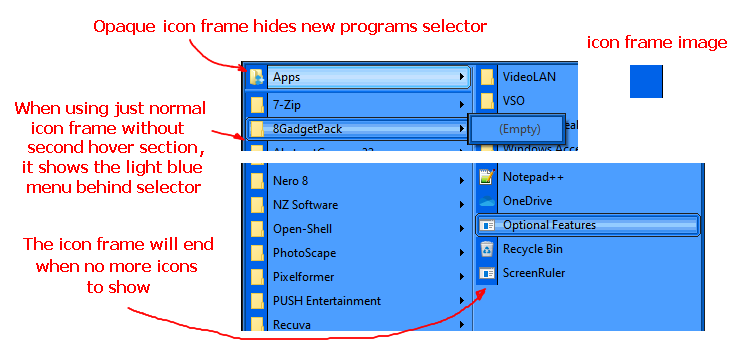 Icon frame used as vertical column