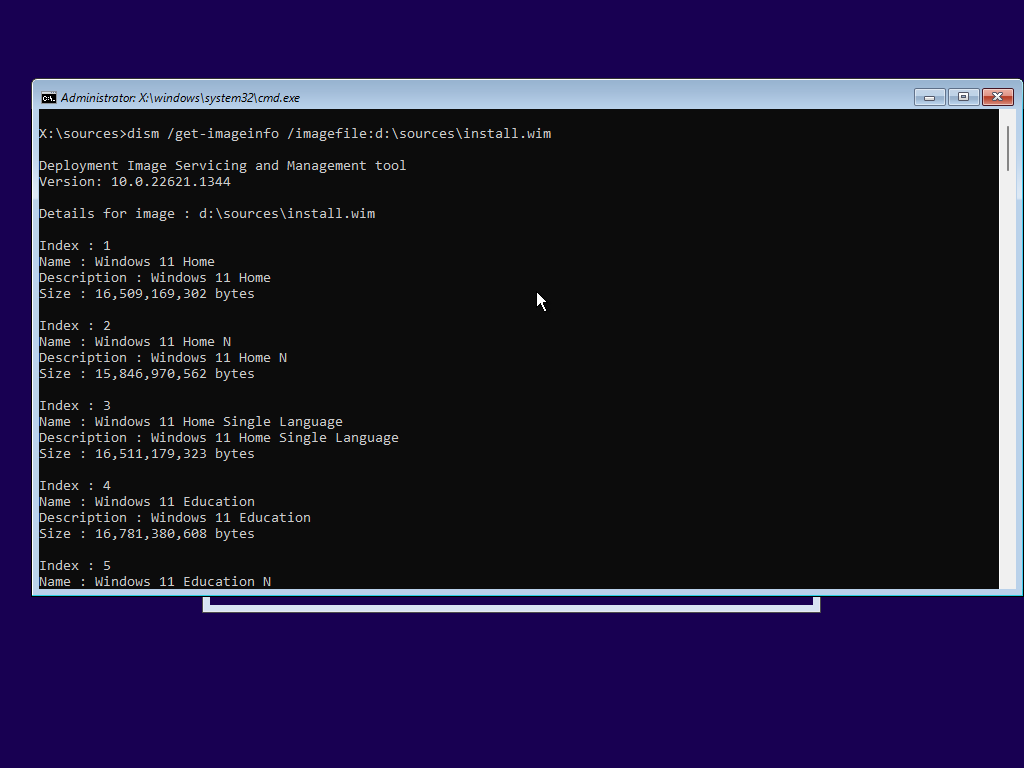 dism /get-imageinfo /imagefile:d:\sources\install.wim