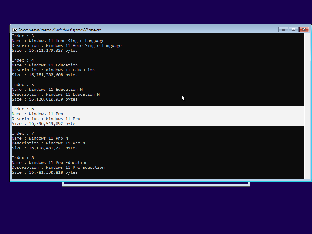 Windows 11 Pro is at index 6.