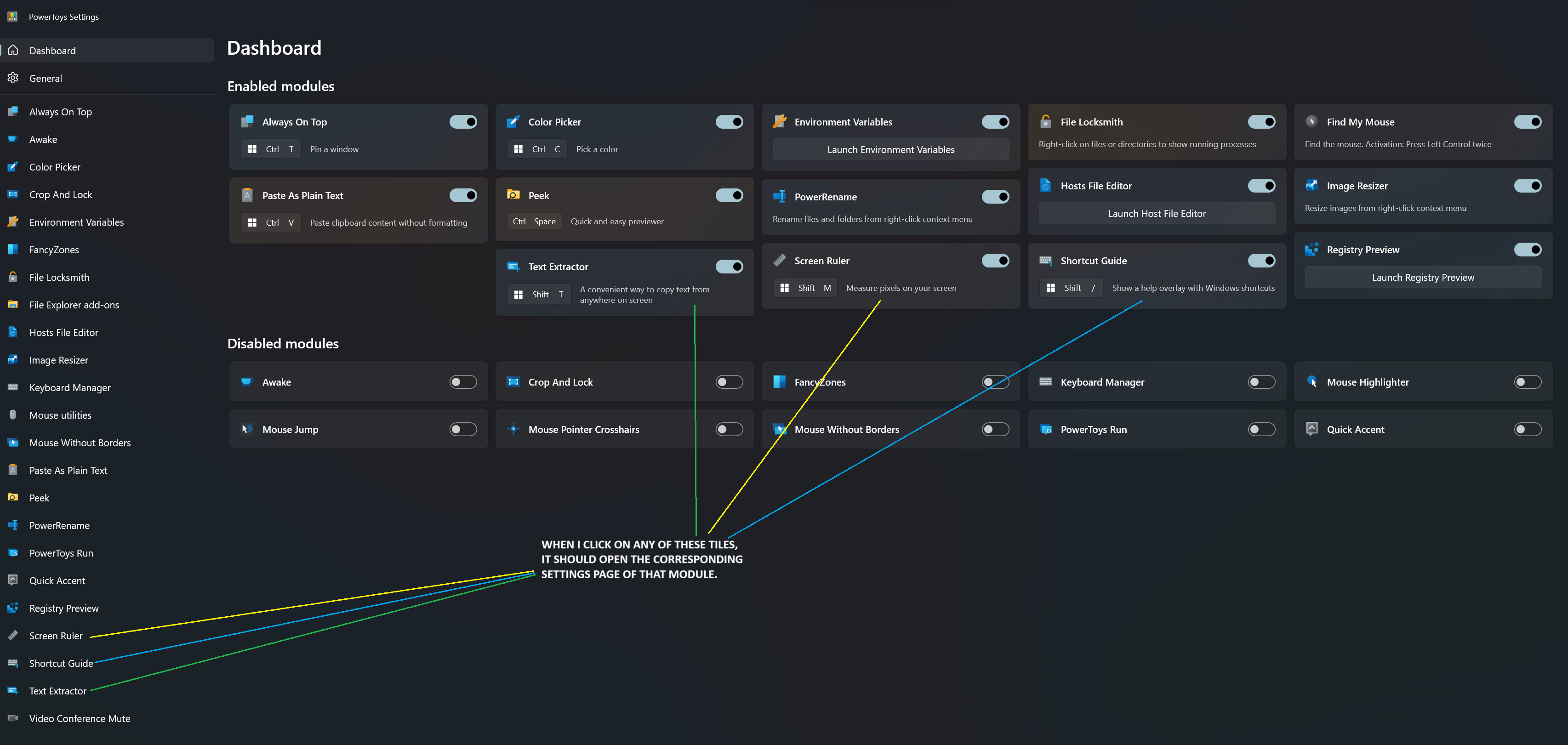 Please make the tiles in Dashboard clickable, so that clicking them ...