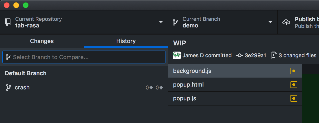 Pressing the tab key does not focus the commit list on the History tab