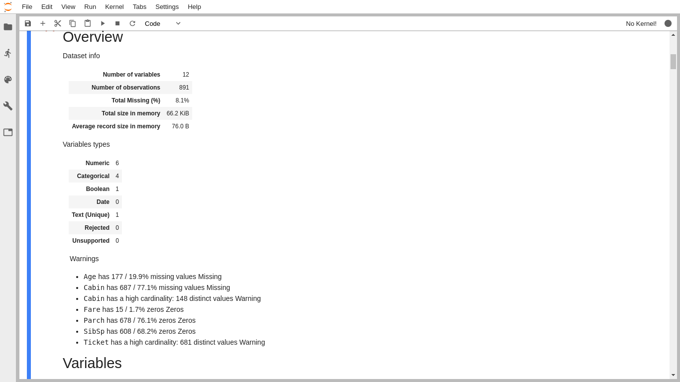 Pandas_profiling malfunctioning formatting. · Issue 6068 · jupyterlab
