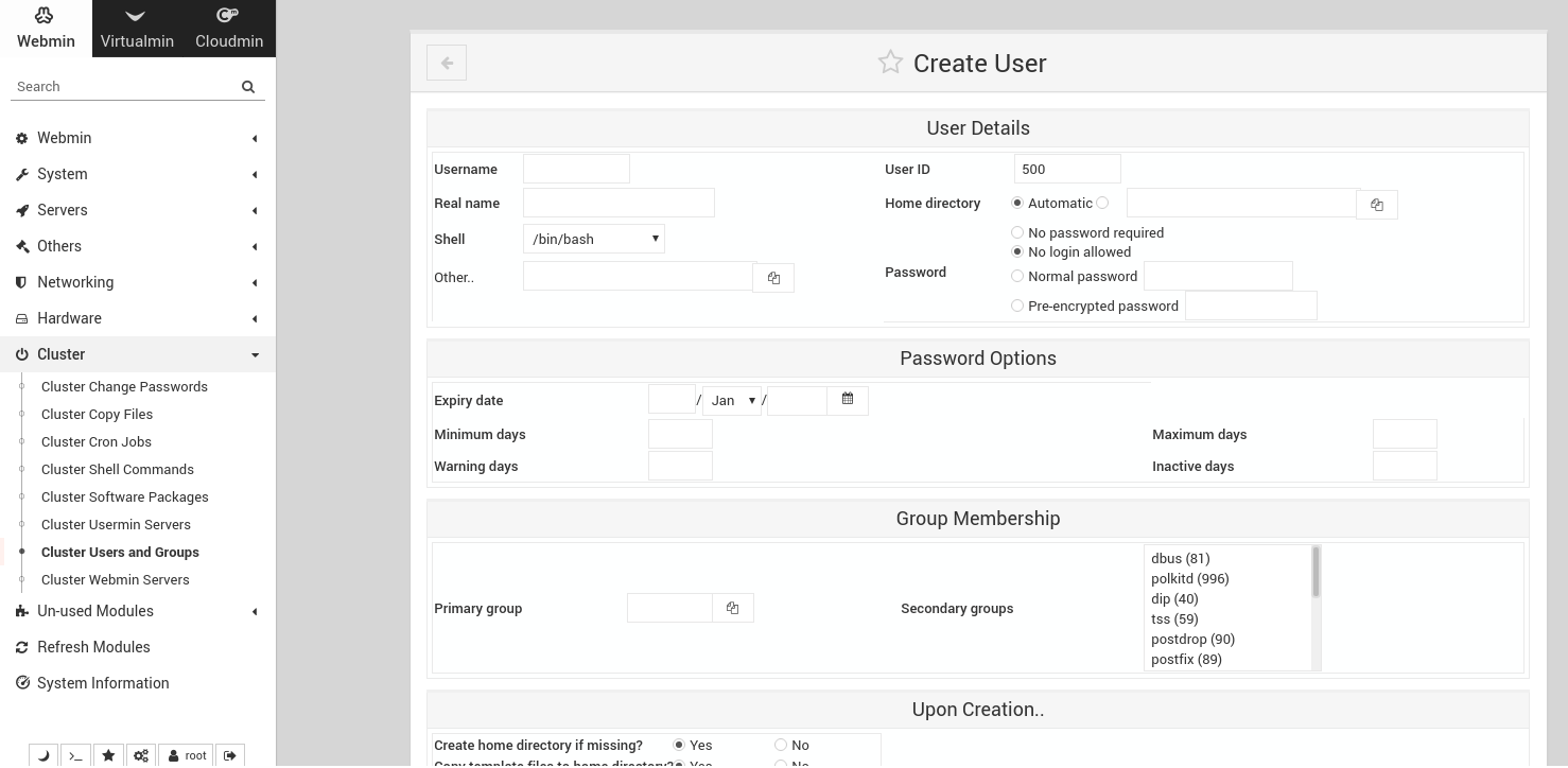 Cluster: User and Group - Add User missing fields · Issue #816 · webmin ...