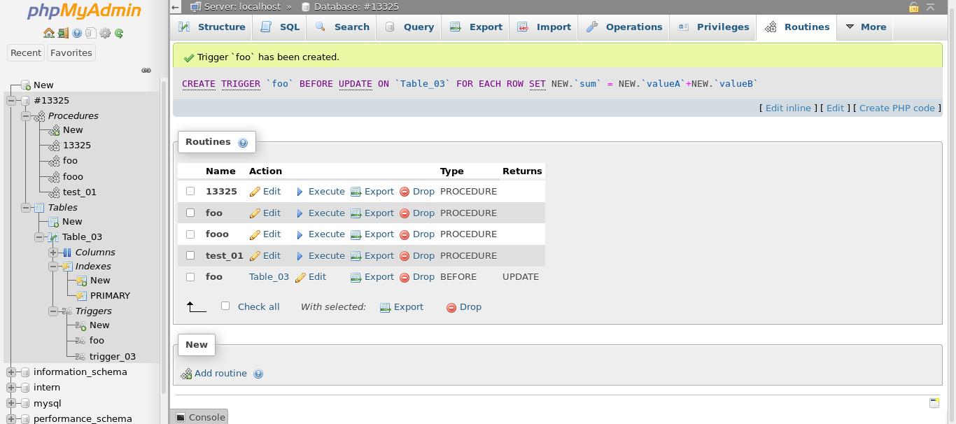 Created procedure (using side-column) shows up in triggers... · Issue ...