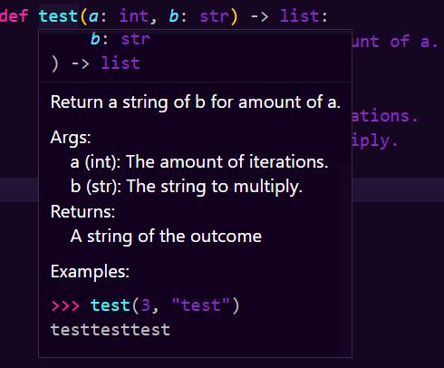 Google docstrings with type hints not displaying properly in hover ...