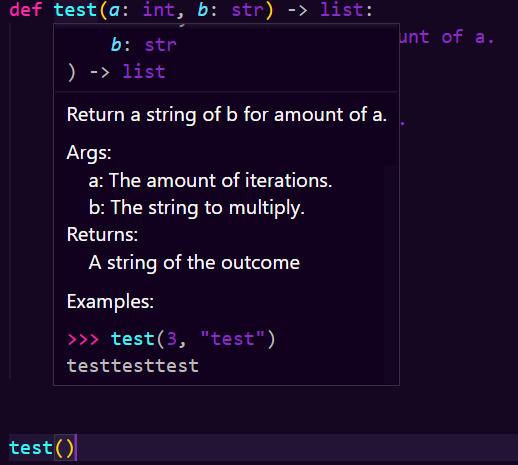 Google docstrings with type hints not displaying properly in hover ...