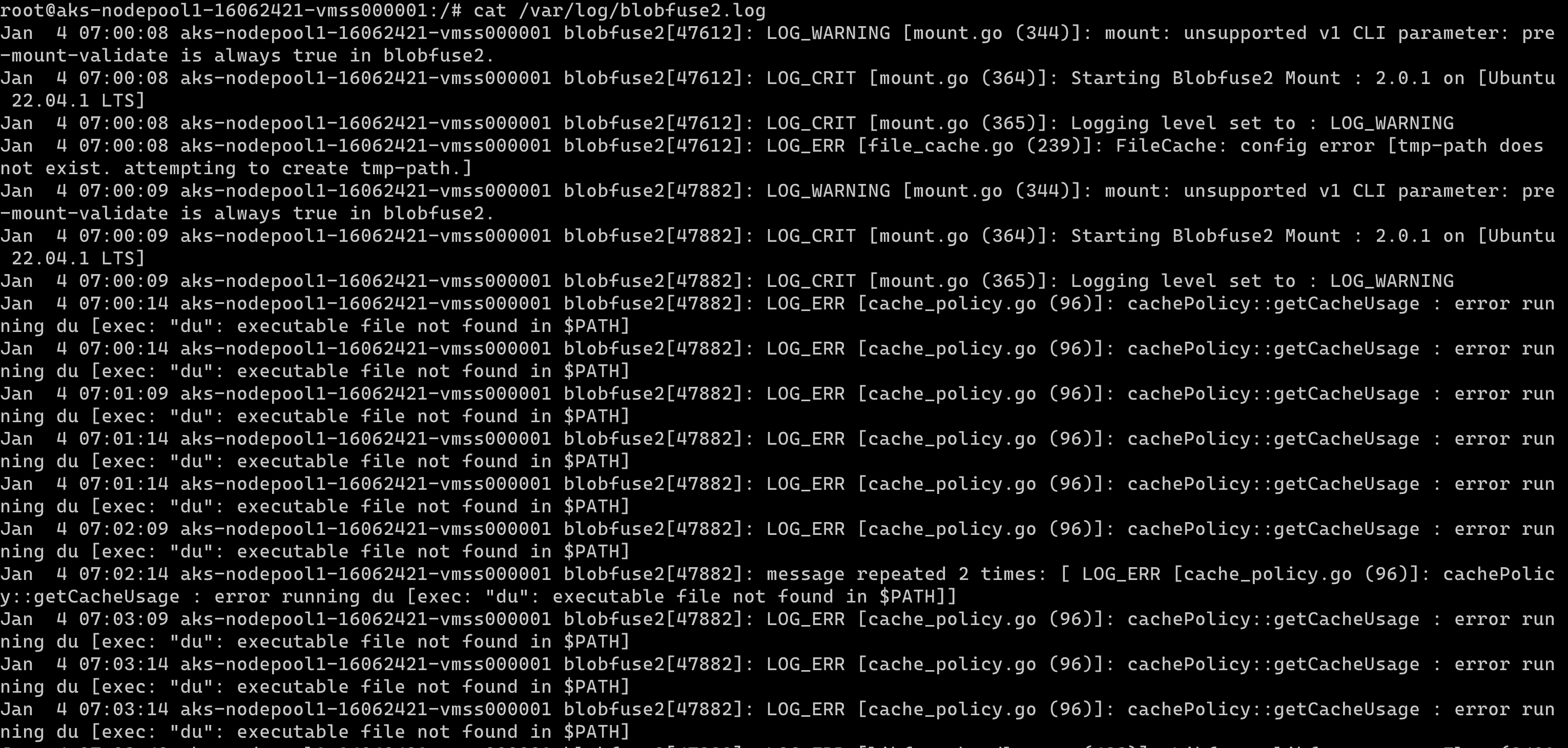 Logs of repeated error messages issue 1016 azure azure storage