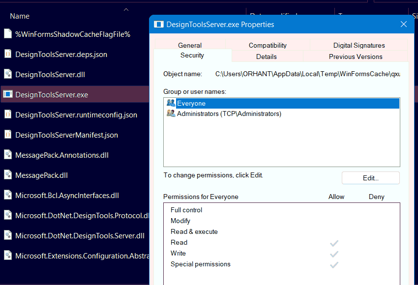 VS 2022 Windows Forms Designer gives 'Access is denied' error when