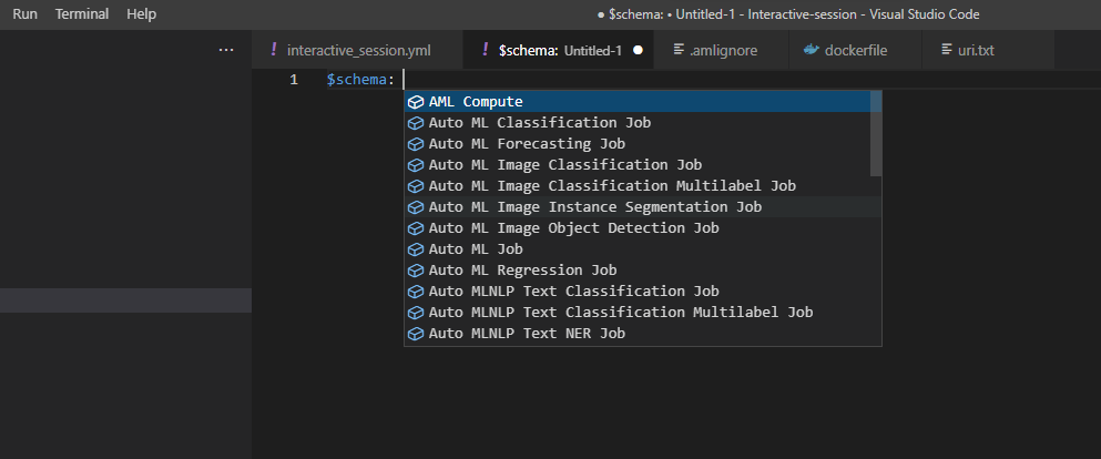 The YAML file does not contain a "$schema" tag or "yaml-language-server ...