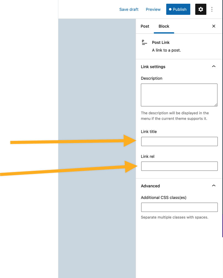 Add help text below Link attributes in Inspector for Nav link and Nav Submenu blocks · Issue