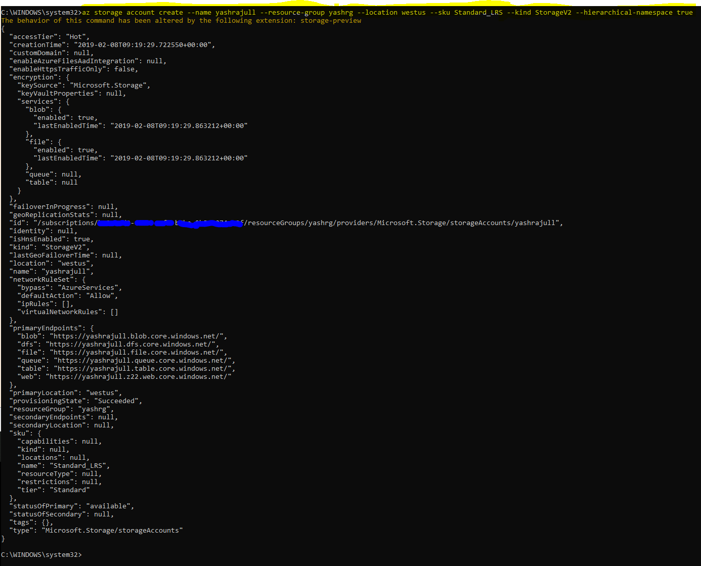 az error unrecognized arguments hierarchicalnamespace true
