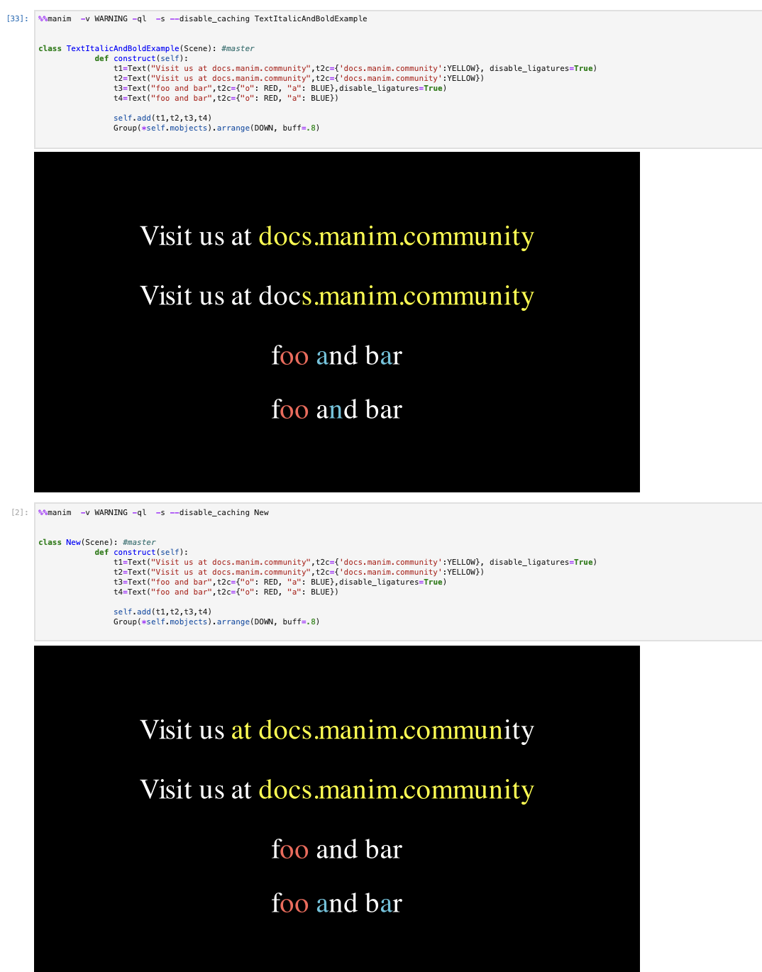 Refine docs of class`.Text` ( add ``disable_ligatures=True`` for t2c