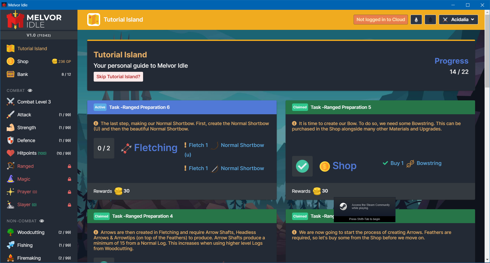 [Bug] Tutorial Island early completion of Bow fletching quest locks shop · Issue 1742