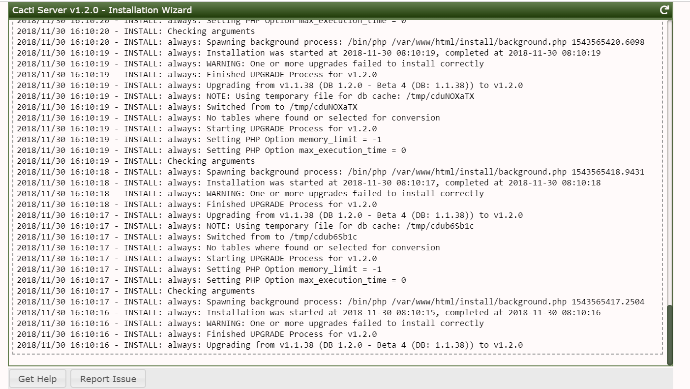 Upgrade shows error during final step · Issue #2192 · Cacti/cacti · GitHub