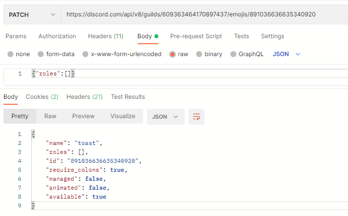 PATCH /guilds/:id/emojis/:id not updating roles · Issue #3868 · discord ...