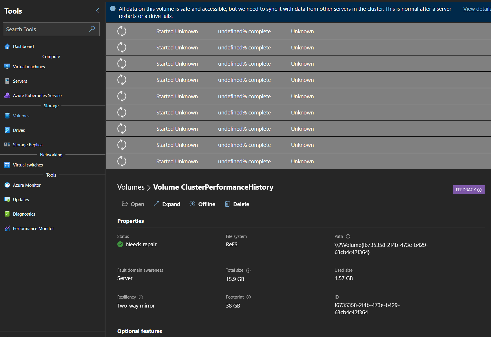 [Windows Admin Center] Rebuild Time showing as "Started Unknown