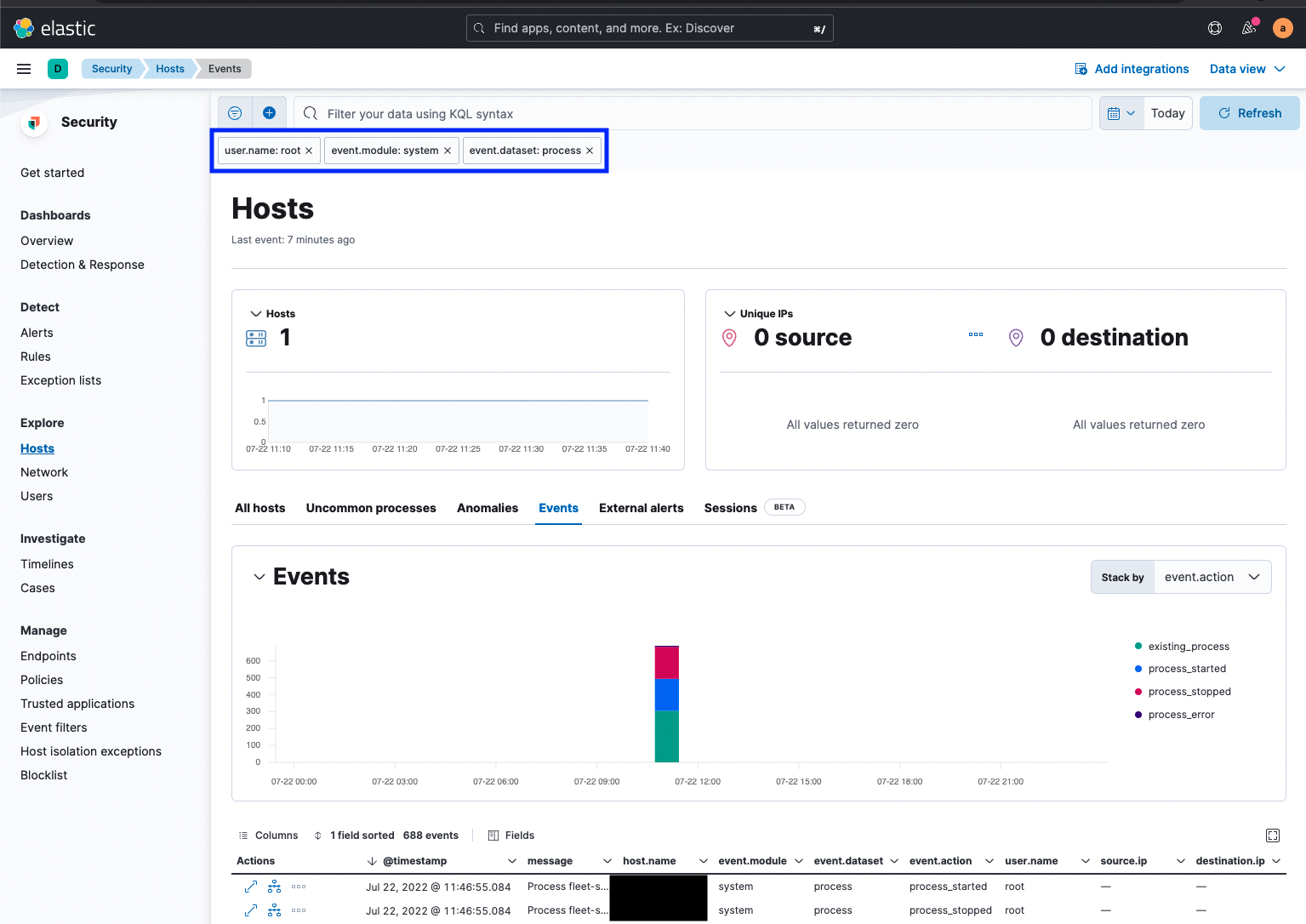 [Security Solution] The Hosts > Events table query contains duplicate ...