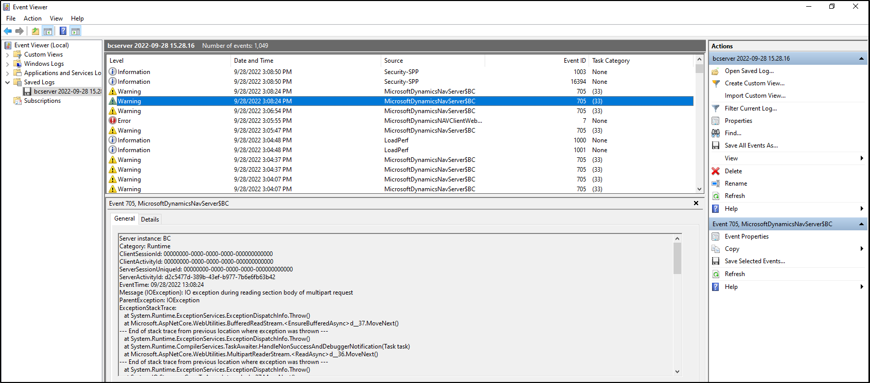 "Unable to read data from the transport connection" on AL Publish with