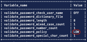 mysql password policy low