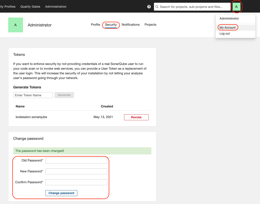 sonarqube password change