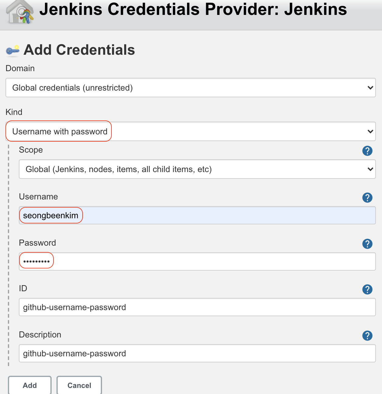 jenkins github username password credential