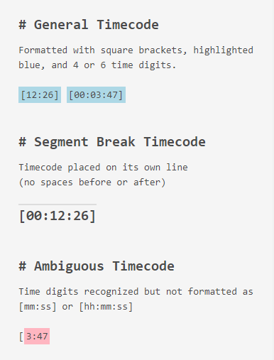 Timecode types and their display in TIM