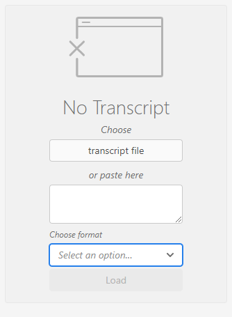 Menus for adding a transcript to the transcript pane in TIM
