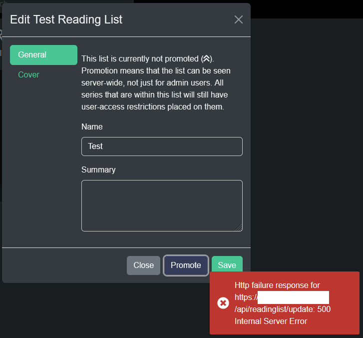 "Promoting" a reading list results in HTTP error 500 · Issue #1642 ...
