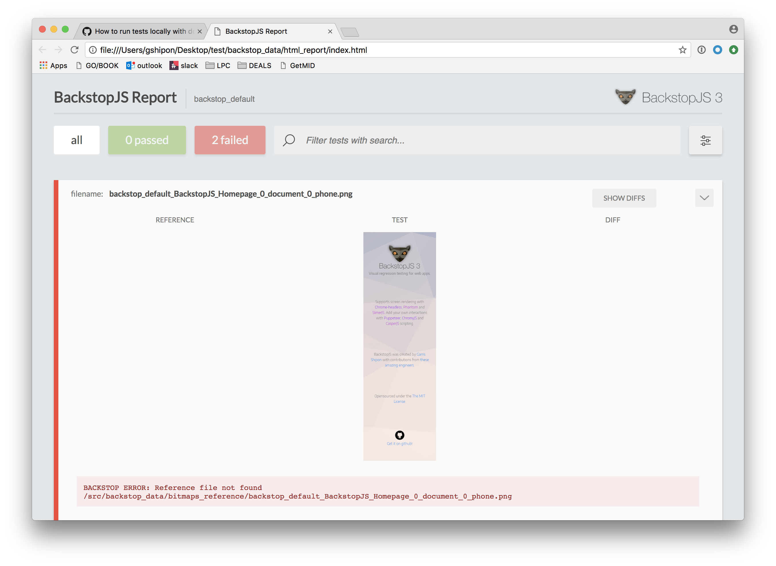 How to run tests locally with docker? · Issue 796 · garris/BackstopJS