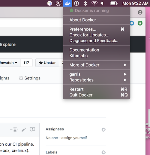 MacOS Docker Menu Item