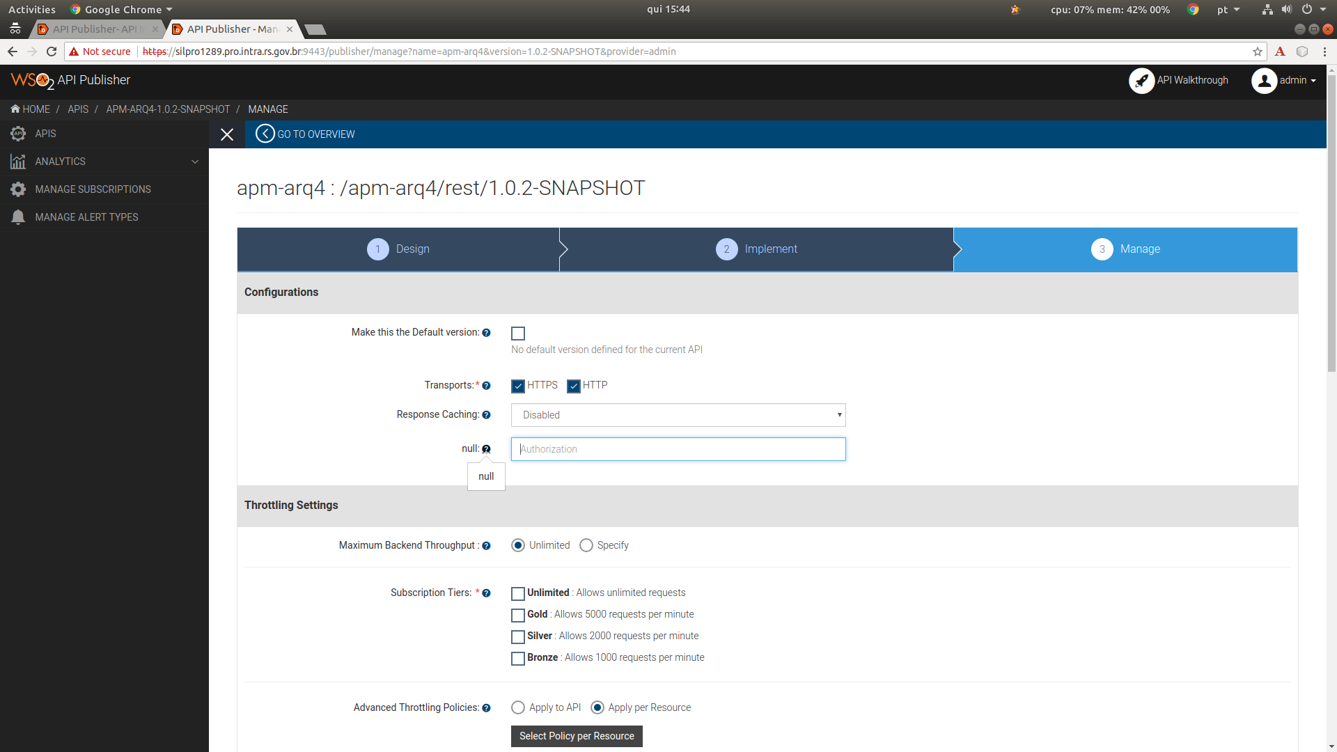 Null authorization header field name and tool tip when browser