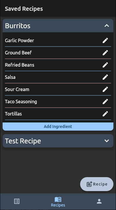 Create Edit Delete Recipes