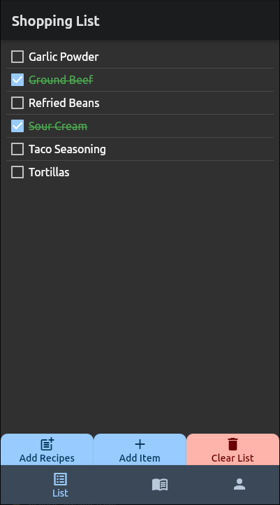 Shopping List Page