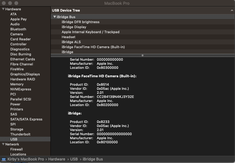 MacBookPro 15,3 (Vega 16/20) USB Device ID's · Issue 172 · imbushuo