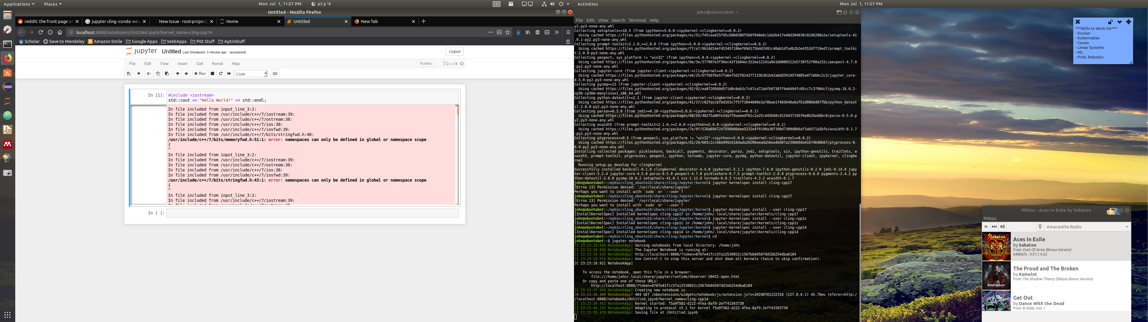 Jupyter Cling C++14/17 kernel error: namespaces can only be defined in ...