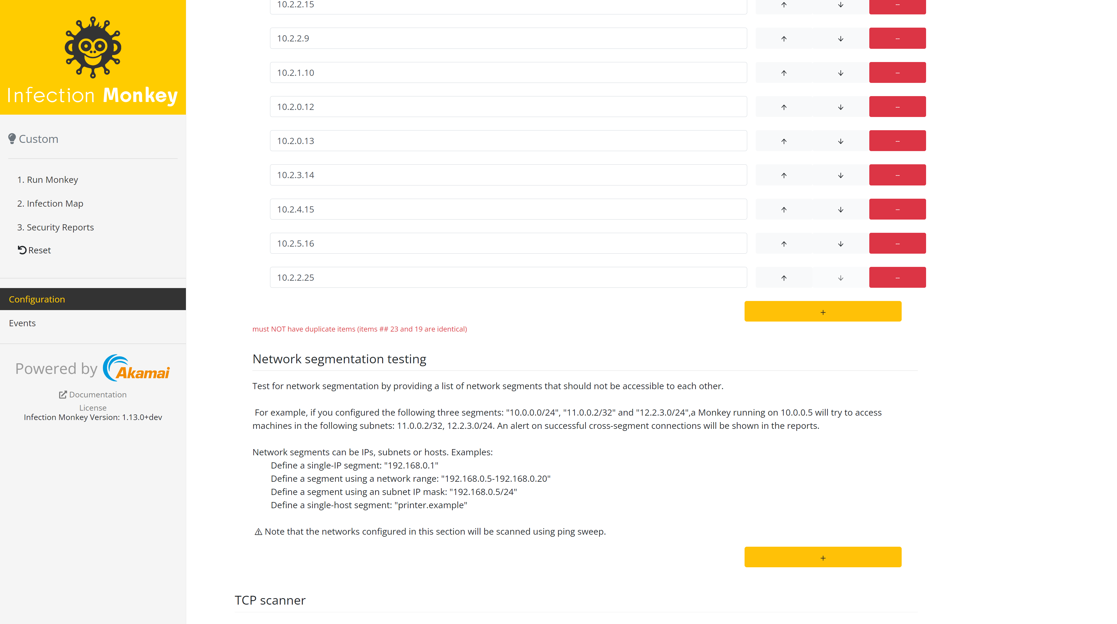 Improve duplicate items warning in configuration · Issue 2941 · guardicore/monkey · GitHub
