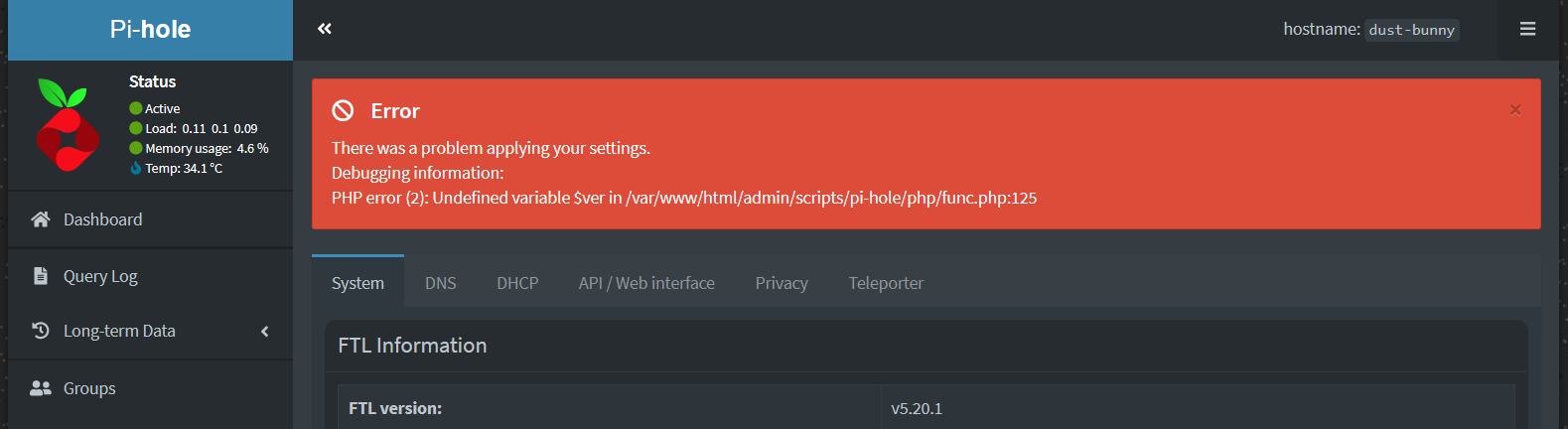 Undefined Variable in func.php · Issue #2496 · pi-hole/web · GitHub