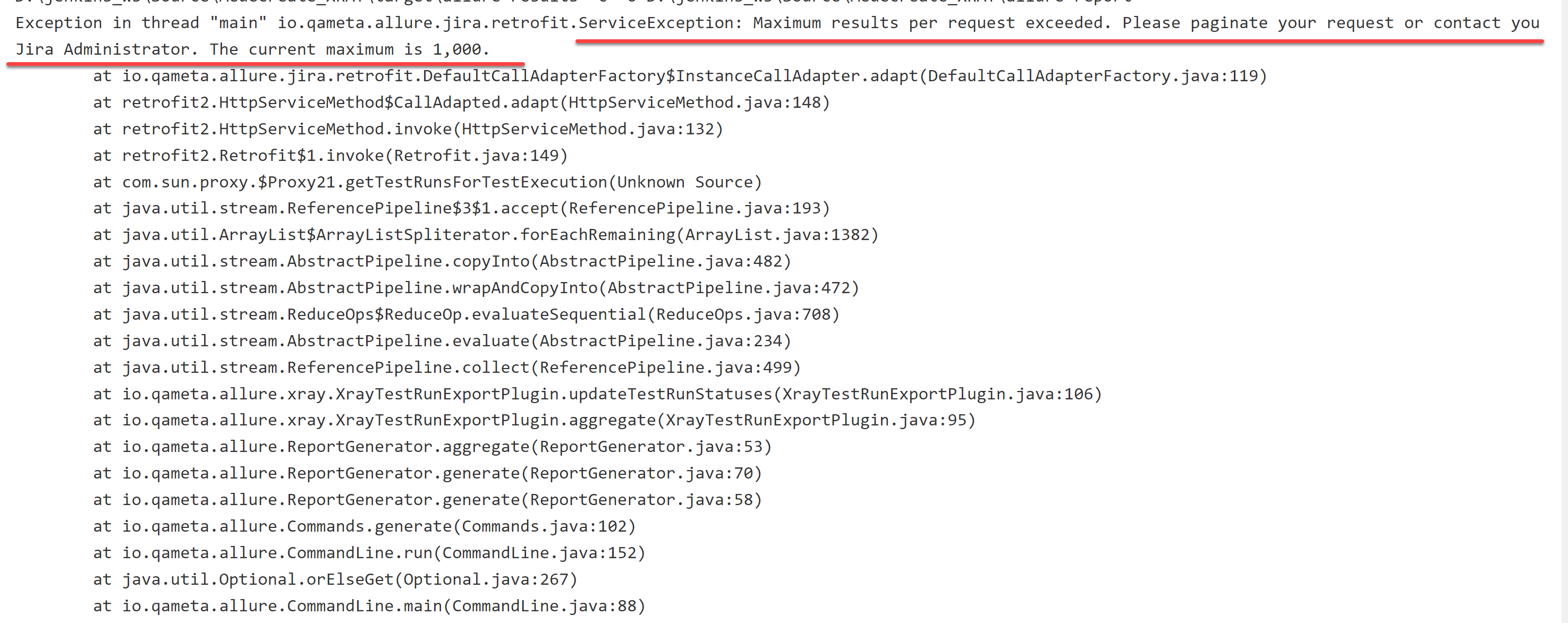 Xray plugin throws error when Test execution contains more than 1000 ...