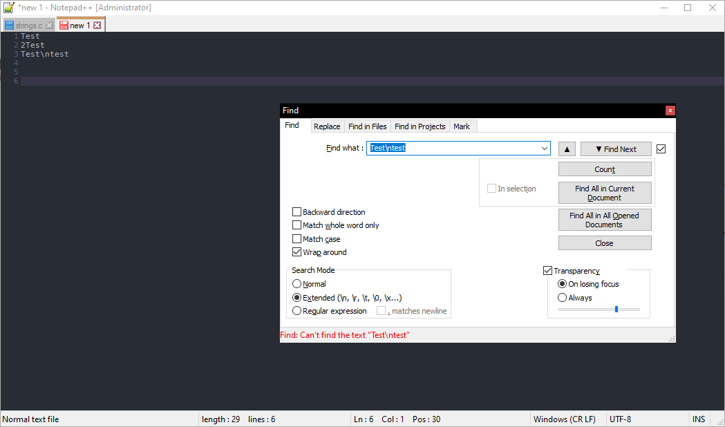 Search > Find can't handle newline escapes such as \n · Issue 10352